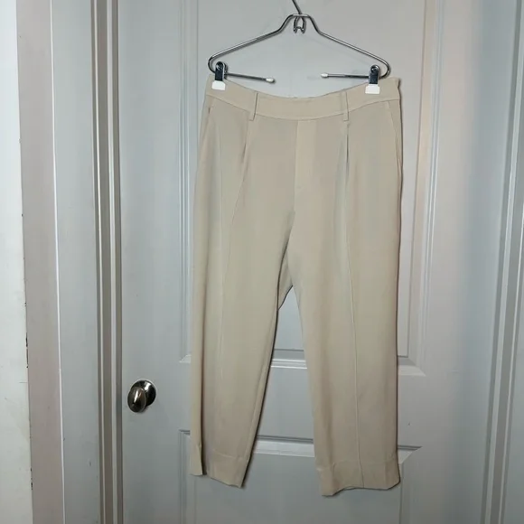 Vince Ankle Pull On Pleated Straight Leg Lightweight Cream Pants, Large - Picture 10 of 10